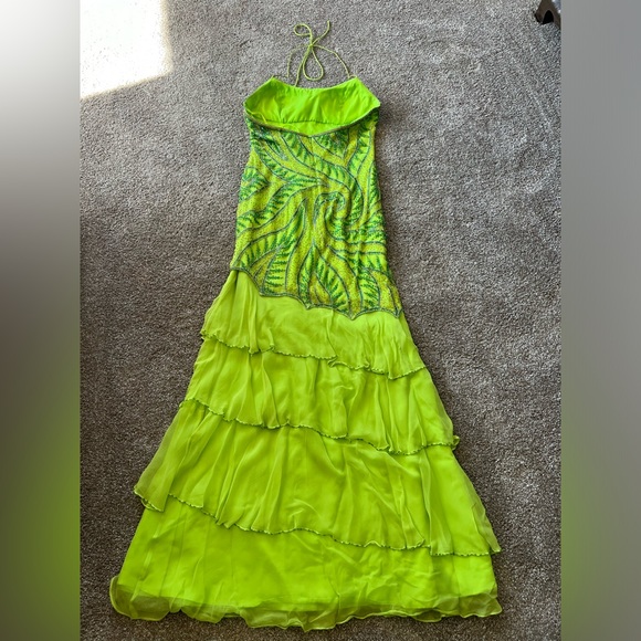 Beaded Lime Prom Dress - Picture 3 of 5